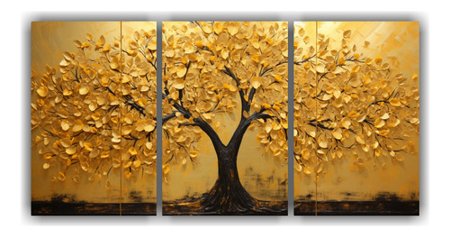 120x60cm Conjunto 3 Telas Bastidor Abstracto Oro Amarillo Á