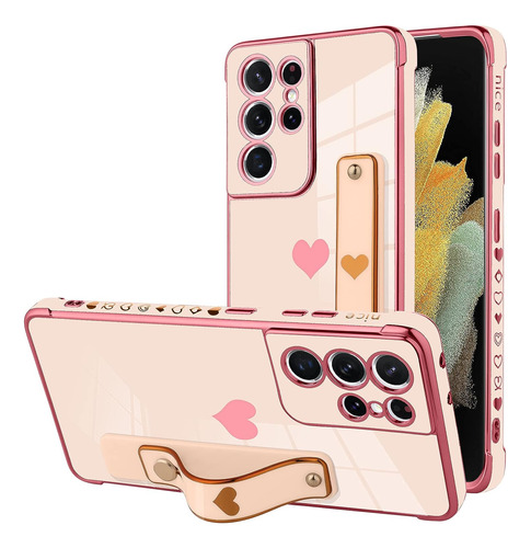 Funda Para Samsung Galaxy S21 Ultra - Rosa/corazon + Correa