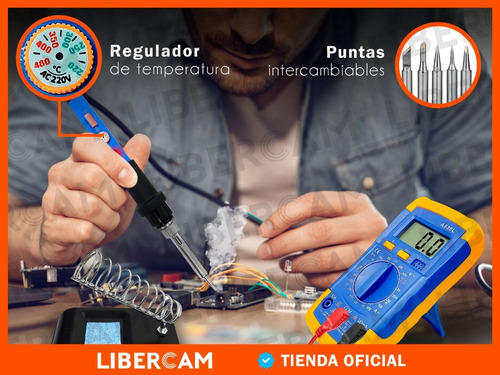 Imagen 6 de 10 de Kit Set Soldador Tester Cautin Multimetro Estaño 21 Piezas