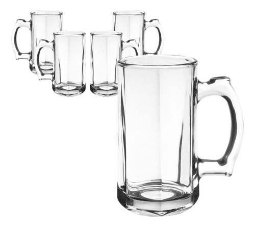 Jogo 6 Canecas Chopp Vidro Resistente Congelavel 410ml Stein
