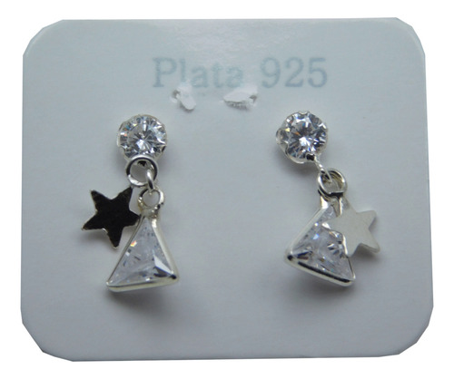 Aros Colgantes Con Cúbics Y Dije Estrella Plata 925