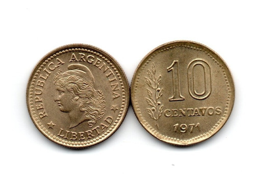 Argentina Moneda 10 Centavos Pesos Ley Año 1971 Aunc/sc- 