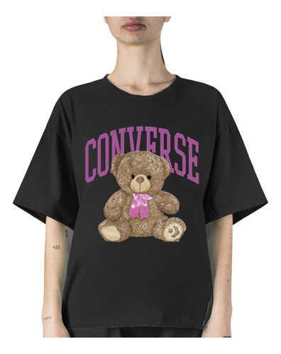 Remera Converse Modelo Teddy Boxy Negro Exclusiva Mujer