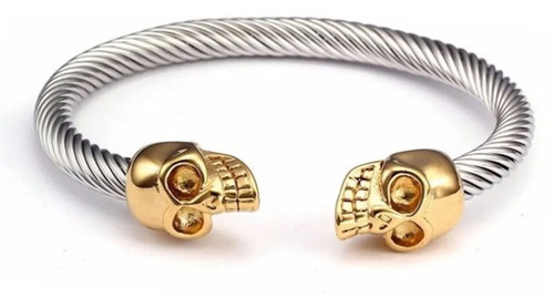 Pulseira Executiva Luxo Aço 316l Caveira Ouro 18k Ajustavel