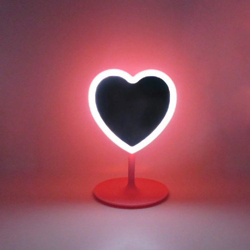 Espelho Maquiagem Led Coração Porta Bijoux Touch Screen Usb
