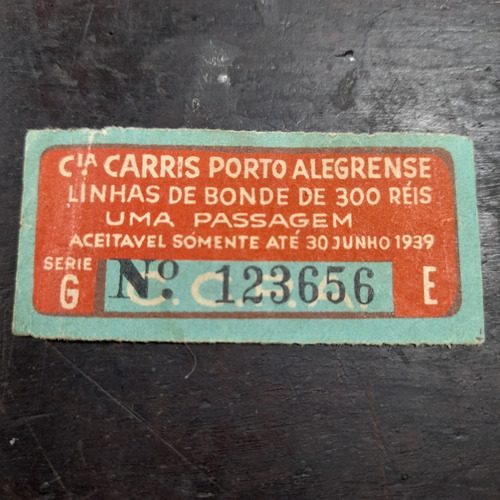 Imagem 1 de 2 de Carris Porto Alegre Vale Transporte Bonde 1939 300 Réis