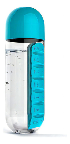 Botella Con Pastillero Integrado: Hidratación Y Salud Juntas Color Azul