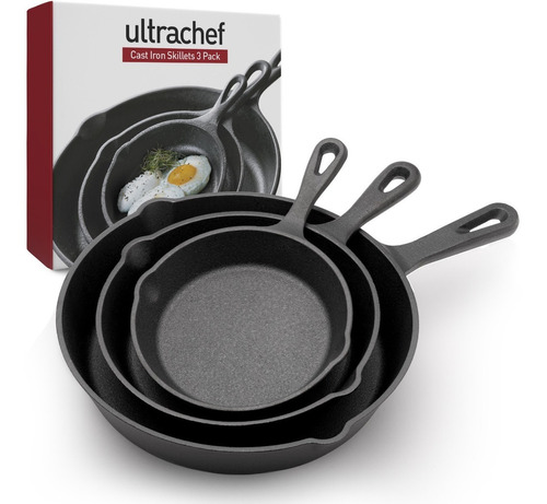 Set de Sartenes de Hierro Fundido Ultrachef - 16.5 cm / 20 cm / 25 cm 3 Piezas