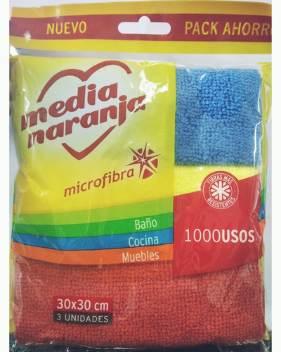 Paño Media Naranja Microfibra Multiuso Colores 3 Unidades