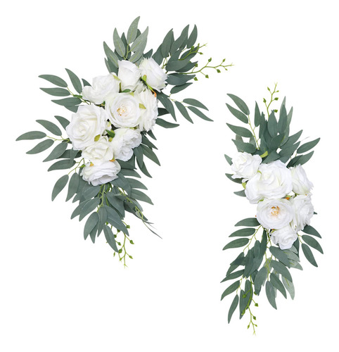 Pieza Flor Artificial Arco Boda Rosa Blanca Botin Hoja Verd