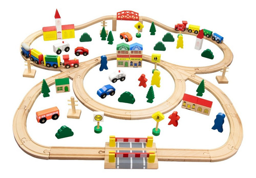 Juego Tren De Madera, Pista Coches Juguete Para Niños Vagon