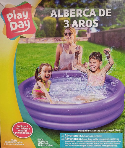 Imagen 7 de 9 de Alberca Inflable 3 Aros Play Day 1.65m X 30cm Niños Piscina Color Rosa