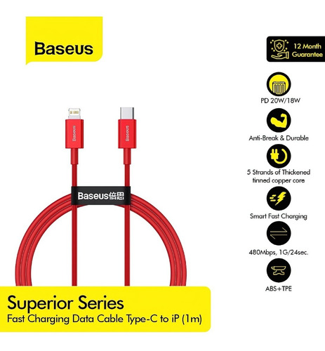 Cable Tipo-c A iPhone Baseus S Series Catlys-a09 20w 3a Rojo