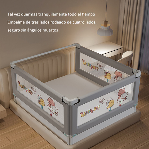 Barandal Seguridad Para Cama Bebés Protector Barandal Gris 2m