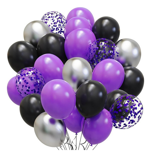 Globos De Latex Morados Negros Y Plateados 65 Globos De Conf