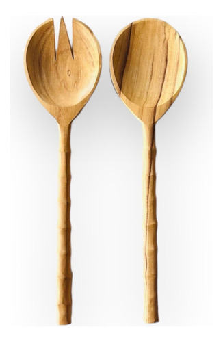 Set Cuchara Tenedor Ensaladera Madera Natural L