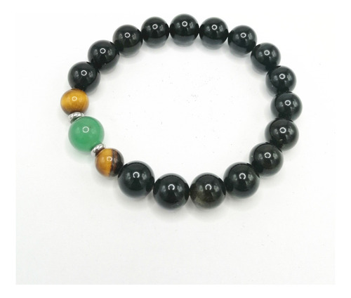 Pulsera De Obsidiana Con Jade Y Ojo Del Tigre 100% Naturales