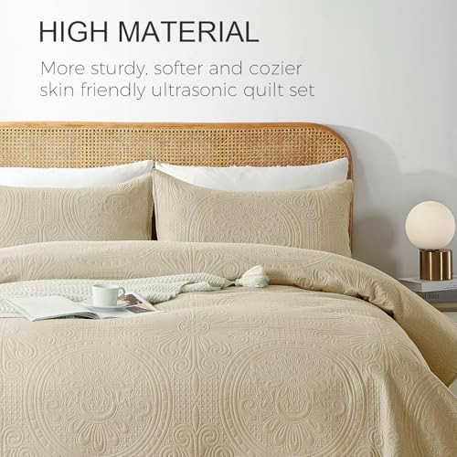Juego De Cama Beige King De 3 Piezas, Colcha Ligera