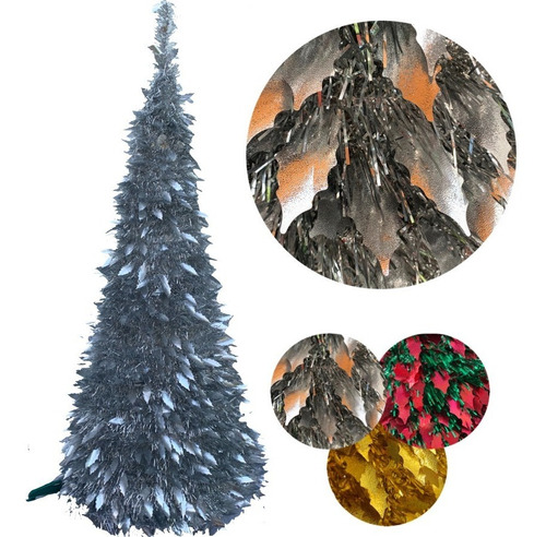 Imagen 1 de 10 de Arbol De Navidad Espiral Plegable 1,80 Mts Hojas Metalizado