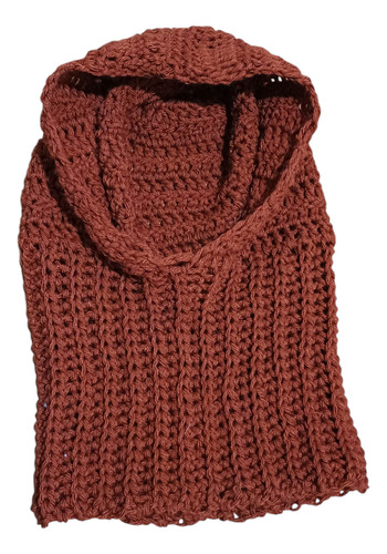 Cuello Capucha Gorro Balaclava Tejido Crochet Lana Mujer Terracota Tejido Único