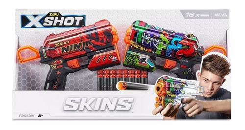 X-shot Skins 2 Lanzadoras Ninja Y Graffiti 16 Dardos 