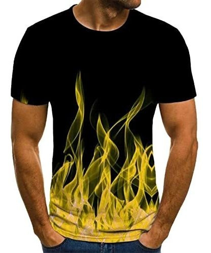 Playera Camiseta - Camiseta Con Estampado De Llamas Para Hom