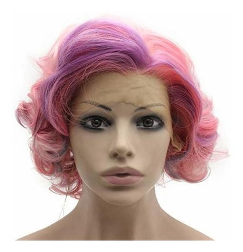 Pelucas - Mxangel Synthetic Hair Lace Front Pink Short Curly