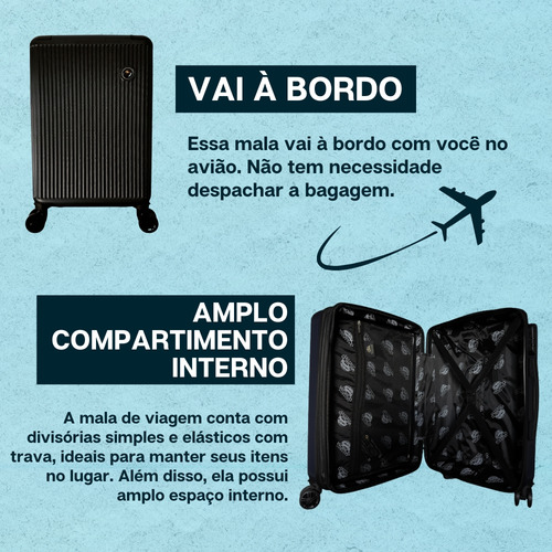 Mala De Viagem Bordo Abs Rígida 4 Rodas 360º World Onboard Dkl327 Preto