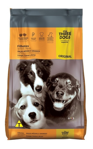 Alimento para cachorros Three Dogs de razas medianas y grandes, 15 kg