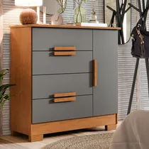 Comprar Cômoda Para Quarto Bréscia Sapateira Multiuso Com 4 Gavetas E 1 Porta Cor Cinza Canela