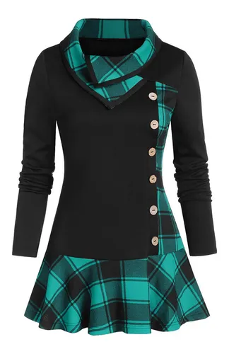 comprar Blusas Tallas Grandes Mujer Botón Cuello Redondo Manga Larga