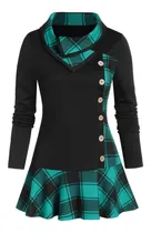 Comprar Blusas Tallas Grandes Mujer Botón Cuello Redondo Manga Larga