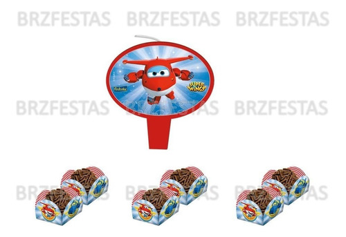 Super Wings * Kit Decoração Festa Vela + 40 Forminhas Doces