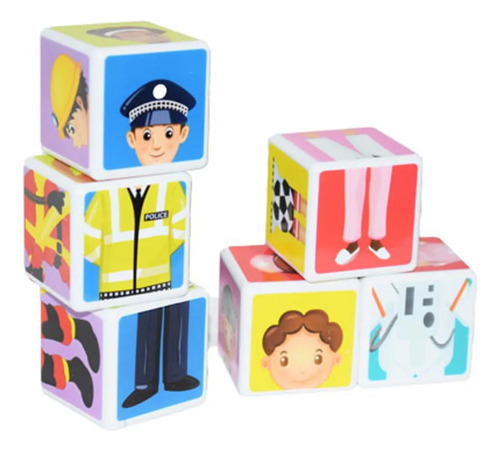 Cubos Magnéticos Mega Baby Oficios 6 Piezas Apilables