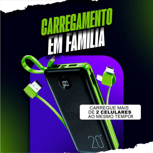 Power Bank 10.000 Mah Carregador Usb Portátil Com Cabo Carregamento Turbo Preto