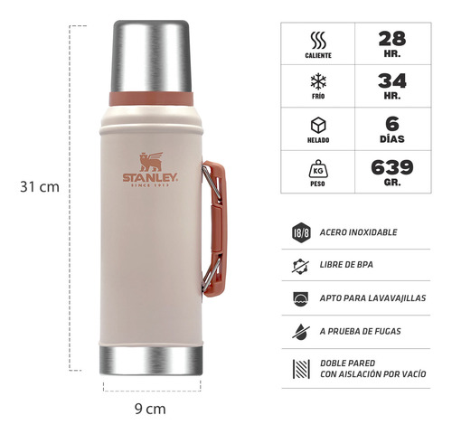 Combo Stanley Termo Classic 940ml + Mate 230ml + Bombilla