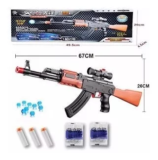 Brinquedo Ak-47 Arminha Lança Dardos E Bolinhas De Gel Grande