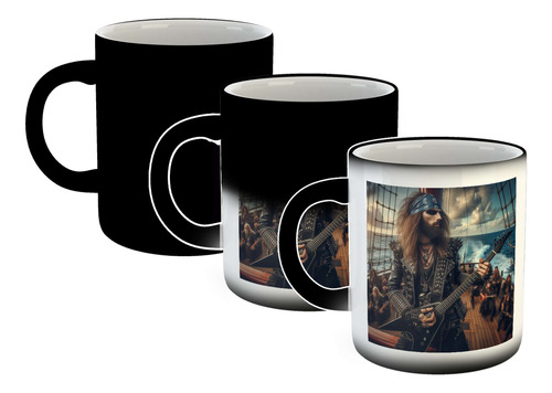 Taza Magica Pirata Glam Metal Con Bandana Guitarra