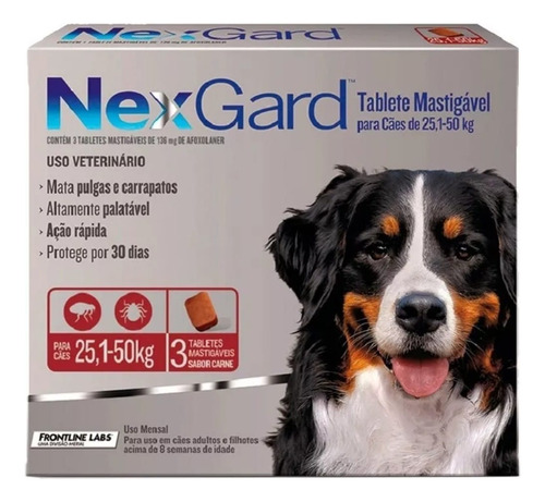 Nexgard Antipulgas E Carrapatos Para Cães De 25 A 50 Kg. 3cp