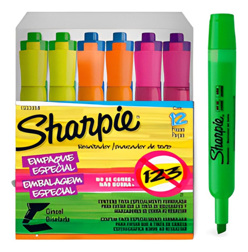 12 Marcatextos Colores Sharpie Resaltadores Punta Cincel