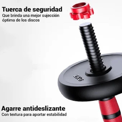 Imagen 6 de 7 de Kit Pesas Mancuernas 30 Kilos + Barra Extensora 40 Cm