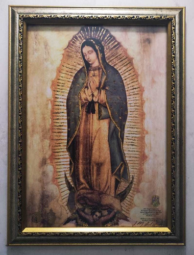 Virgen De Guadalupe Oficial En Marco Plata Y Oro B 43 X 31 