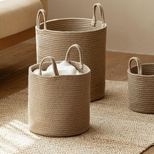 Cesta Redonda Tejida Para La Colada Con Asas Para M