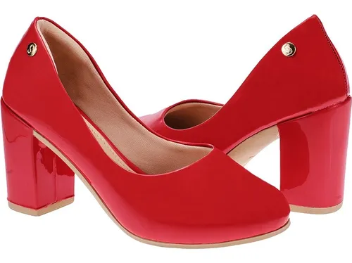 Scarpin vermelho bico best sale redondo