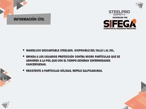Imagen 2 de 3 de Mameluco Steelgen Descartable Talles L Al Xxxl Oferta!!