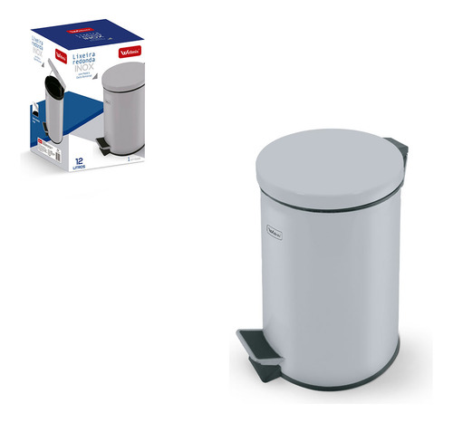 Lixeira Pedal Inox Redonda 12 Litros Cesto Removível Cor Cinza