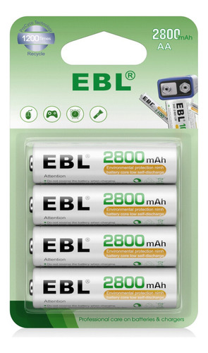 4 Pilas Recargables Aa Doble A Ebl 2800mah 1200 Recargas