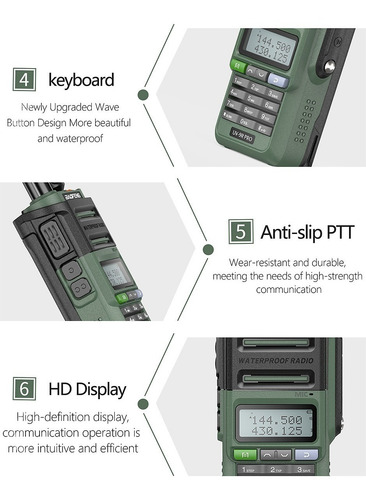 Imagem 4 de 10 de Rádio Baofeng Uv-9r Pro Uhf Vhf Ip68 10w Uv 9r Verde Miltar