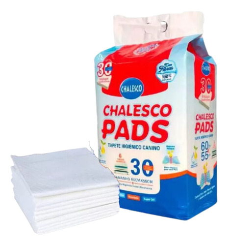 Tapete Higiênico Para Cães 30 Unidades Chalesco Pads 60x55cm