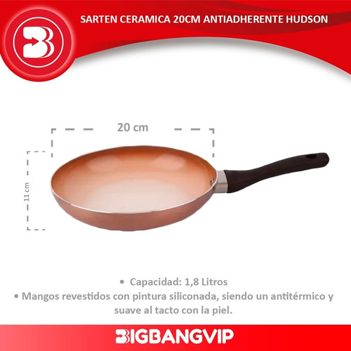 Imagen 2 de 6 de Sarten Ceramica 20cm Antiadherente Ceramico Cobre Hudson